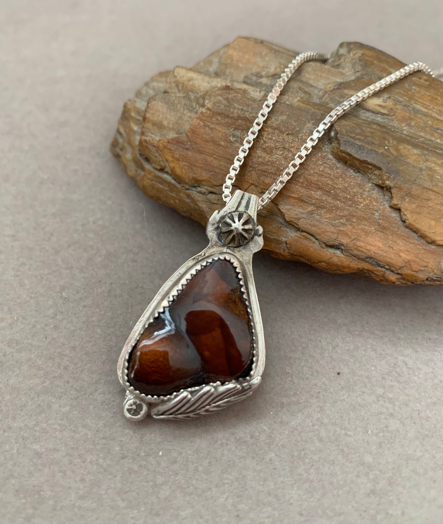 Hand Made Sterling Silver with Fire Agate Pendant Necklace