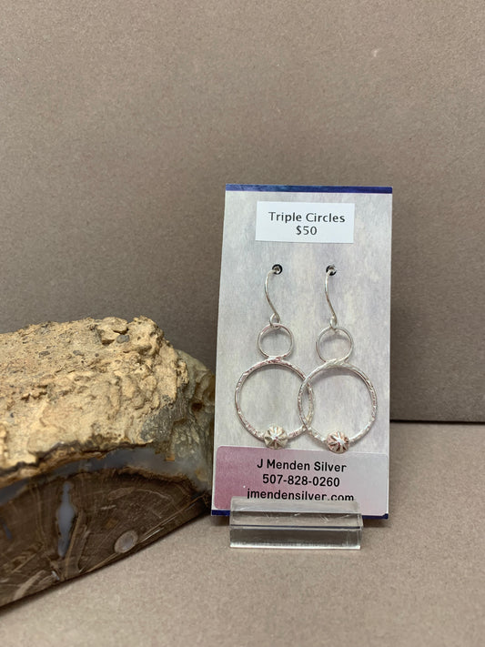 Hand Made Sterling Silver Triple Circles Earrings