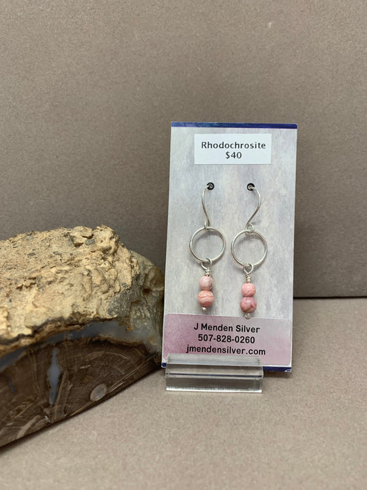 Hand Made Sterling Silver and Rhodochrosite Earrings