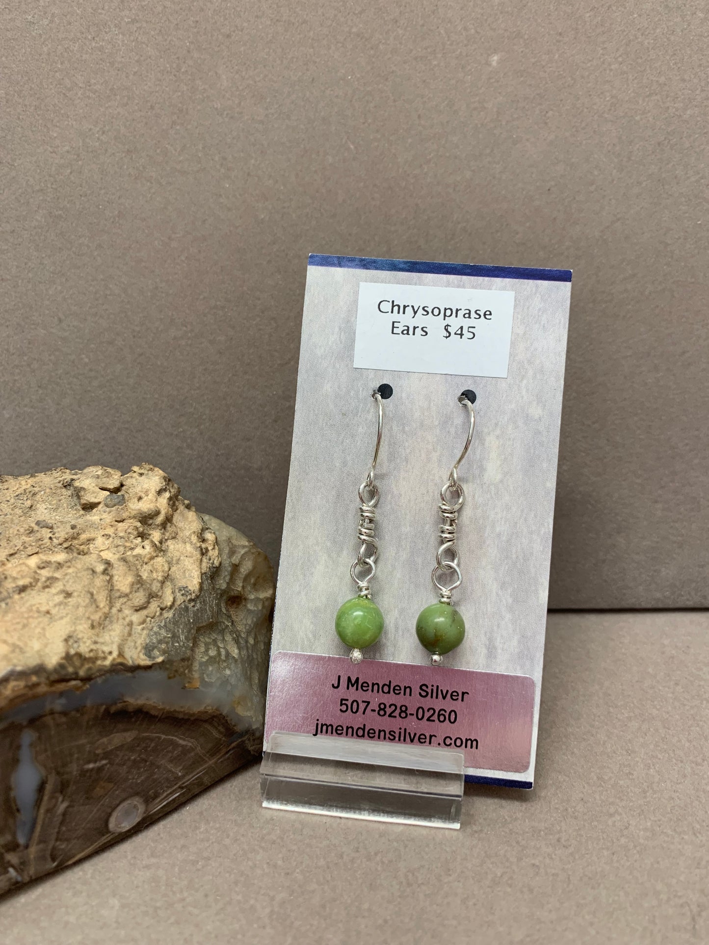 Hand Made Sterling Silver Chrysoprase Earrings