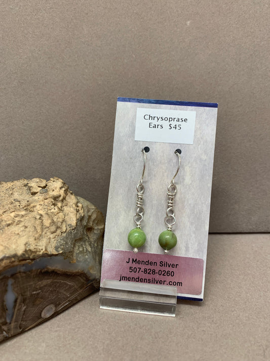 Hand Made Sterling Silver Chrysoprase Earrings