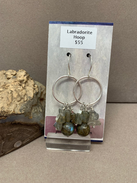 Hand Made Sterling Silver Labradorite Hoop Earrings