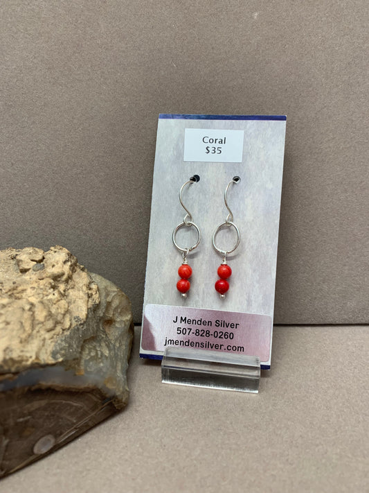 Hand Made Sterling Silver Red Coral Earrings