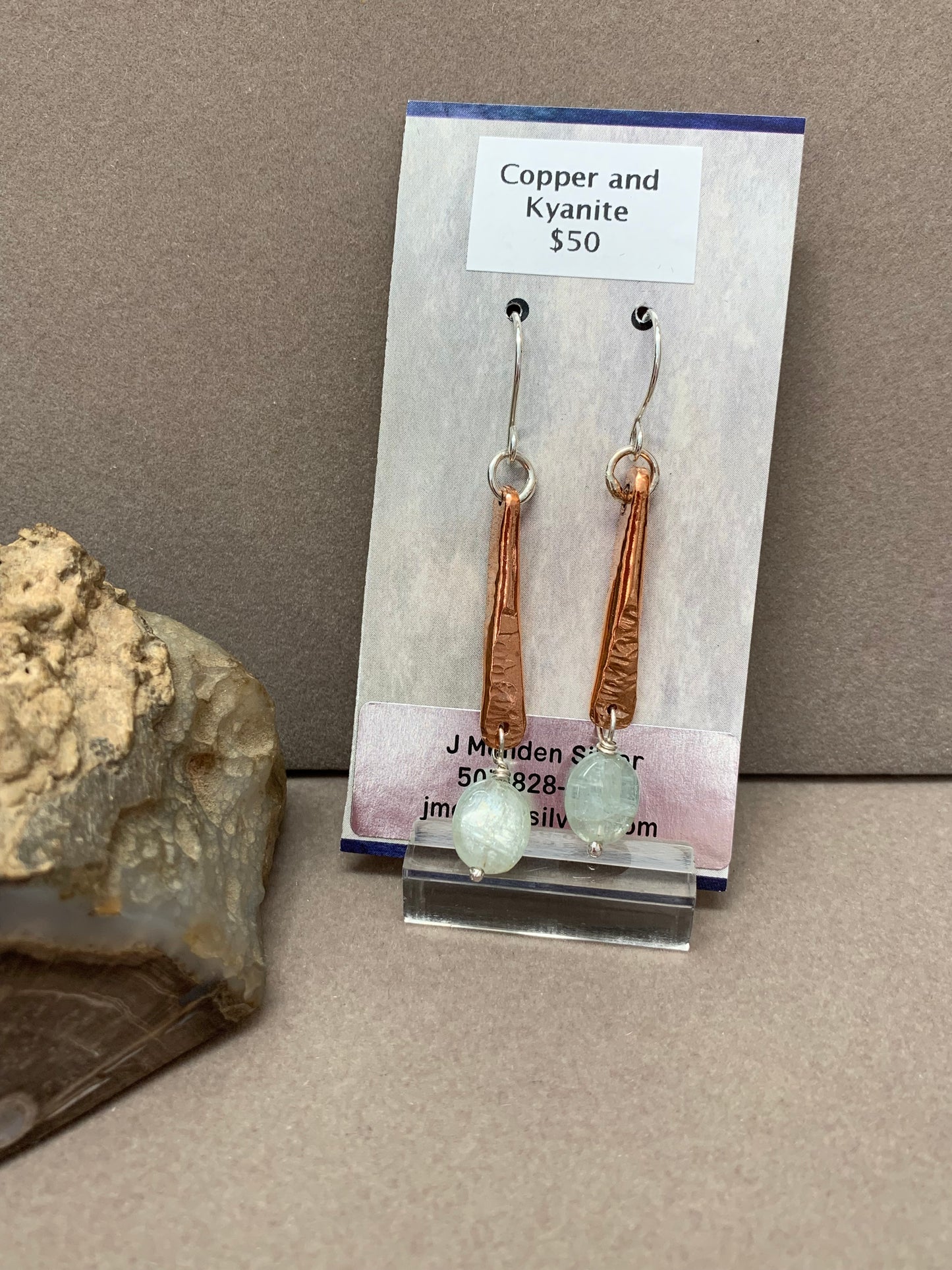 Hand Made Sterling Silver Kyanite and Copper Earrings