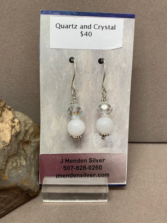 Hand Made Sterling Silver Quartz and Crystal Earrings