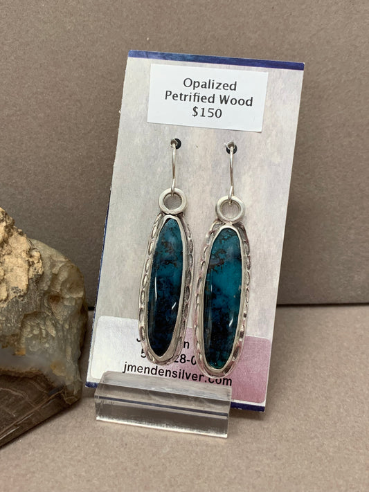 Hand Made Sterling Silver Opalized Petrified Wood Earrings