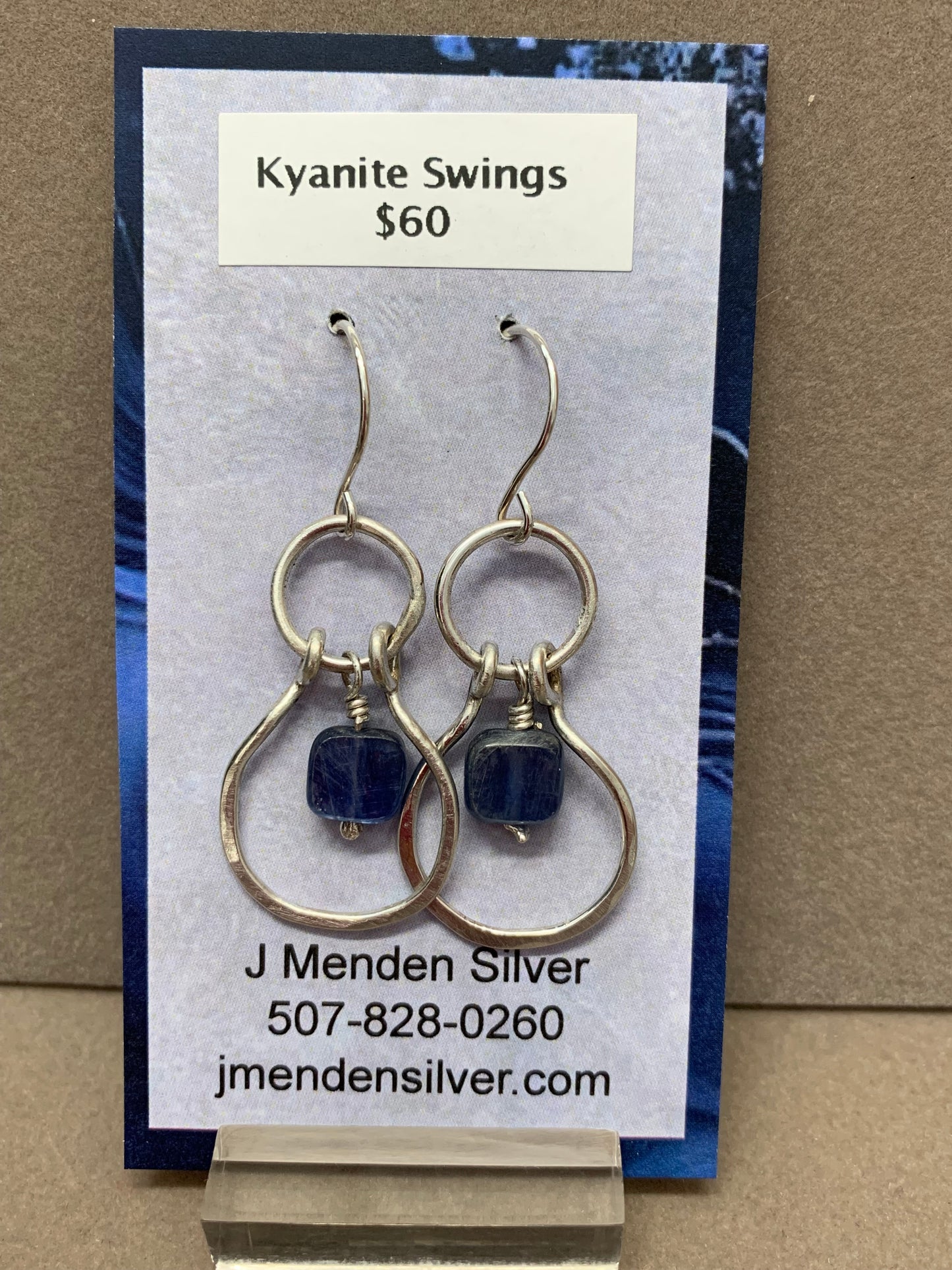 Hand Made Sterling Silver and Kyanite Earrings Swings