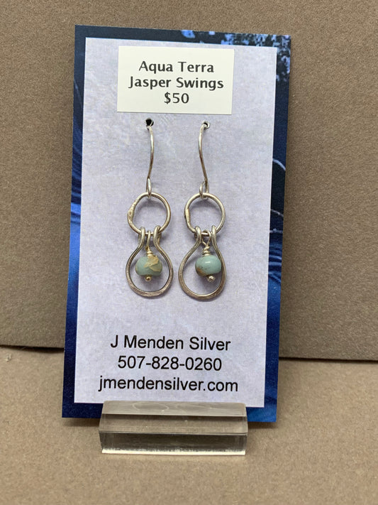 Hand Made Sterling Silver and Aqua Terra Jasper Earrings Swings