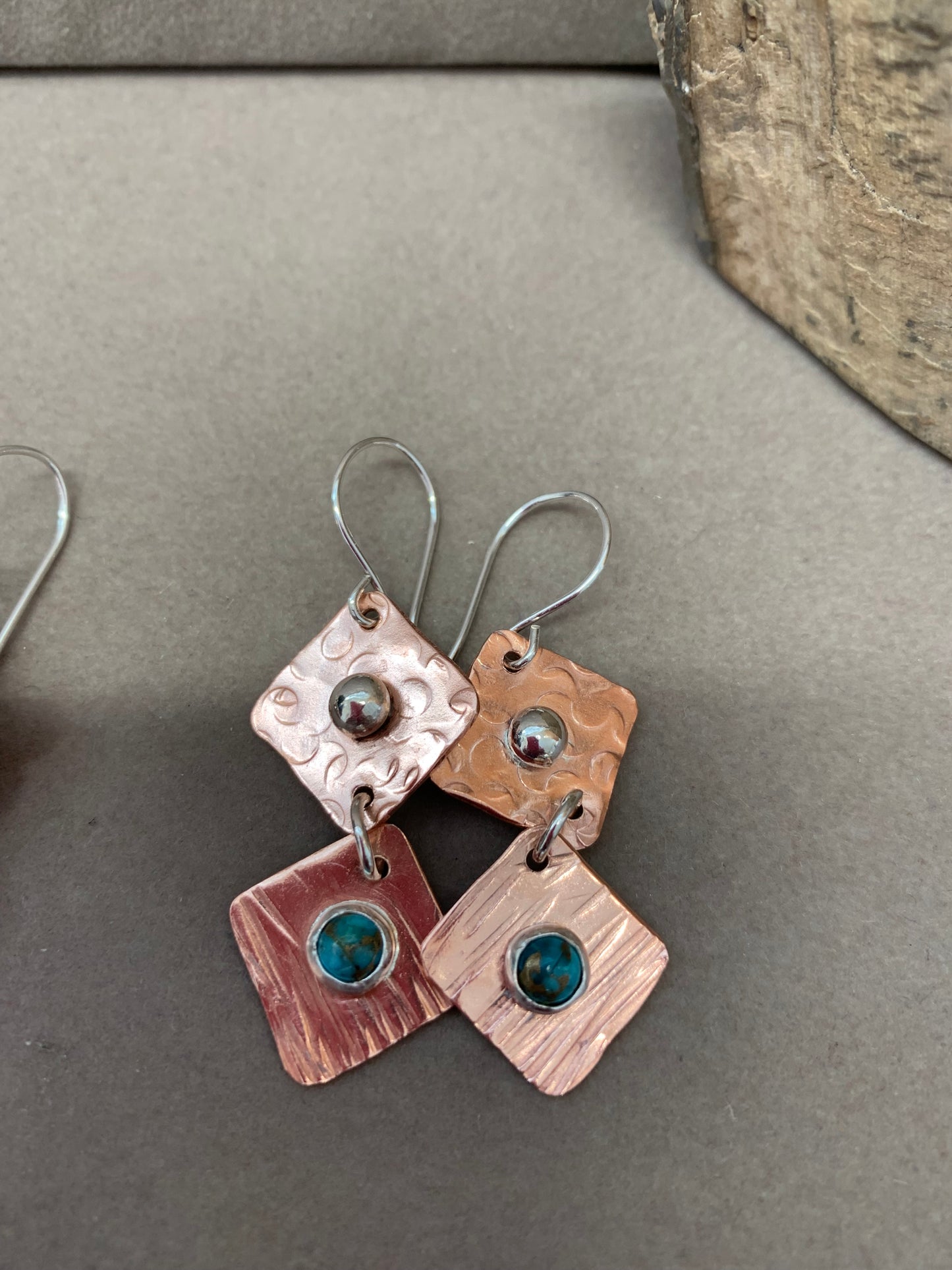 Hand Made Sterling Silver Copper with Turquoise Earrings