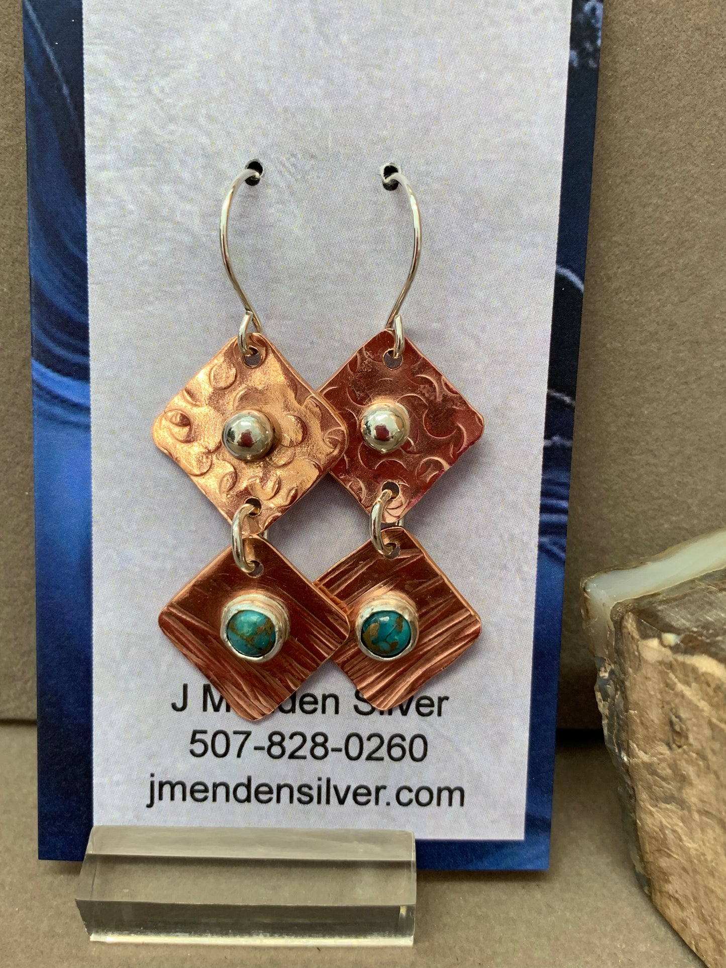 Hand Made Sterling Silver Copper with Turquoise Earrings