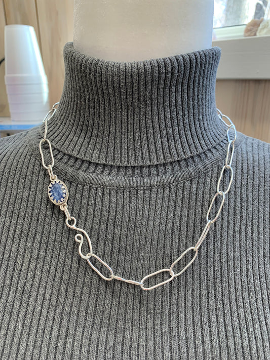 Hand Made Sterling SilverPaper Clip Chain with Kyanite