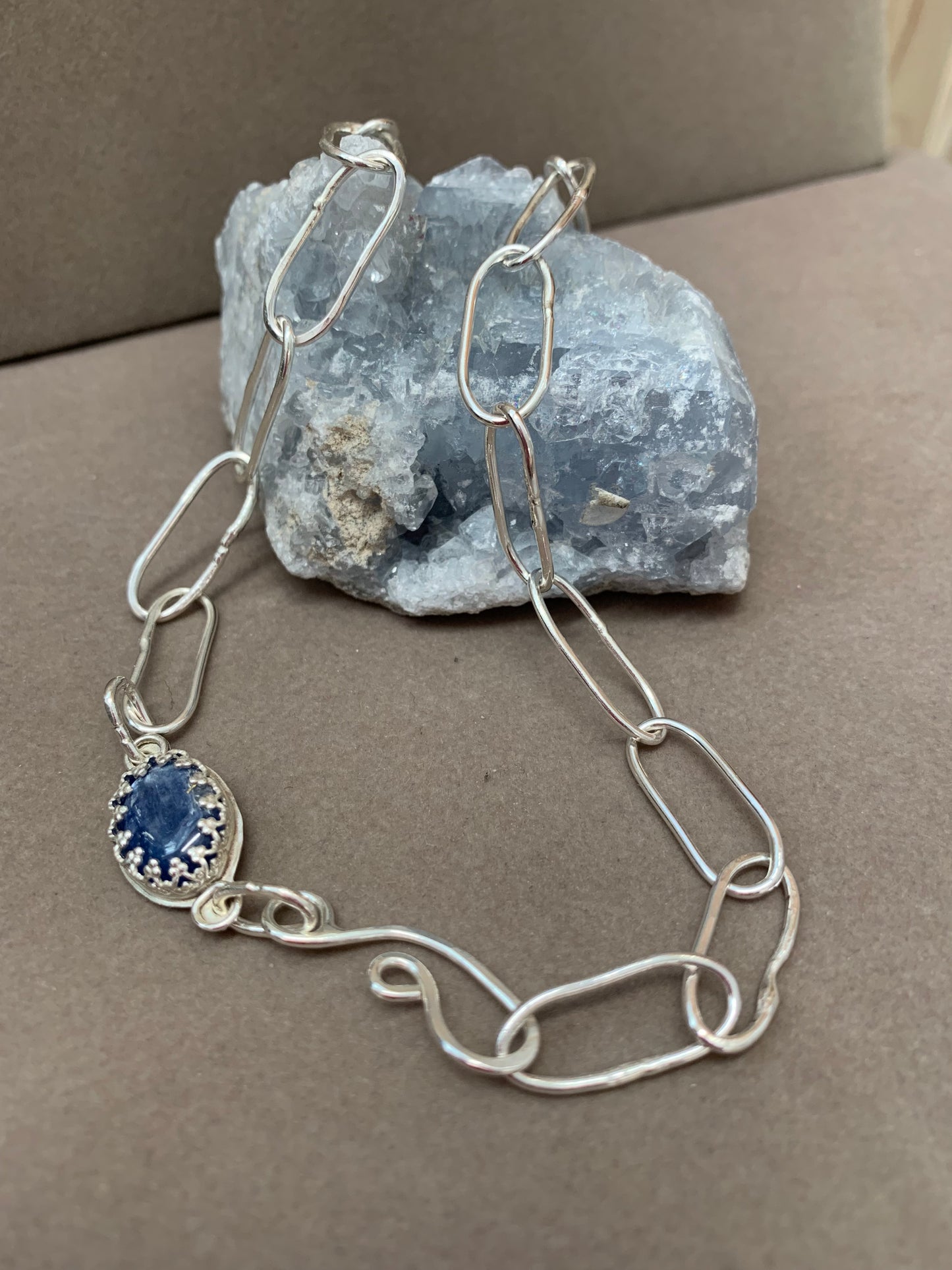 Hand Made Sterling SilverPaper Clip Chain with Kyanite