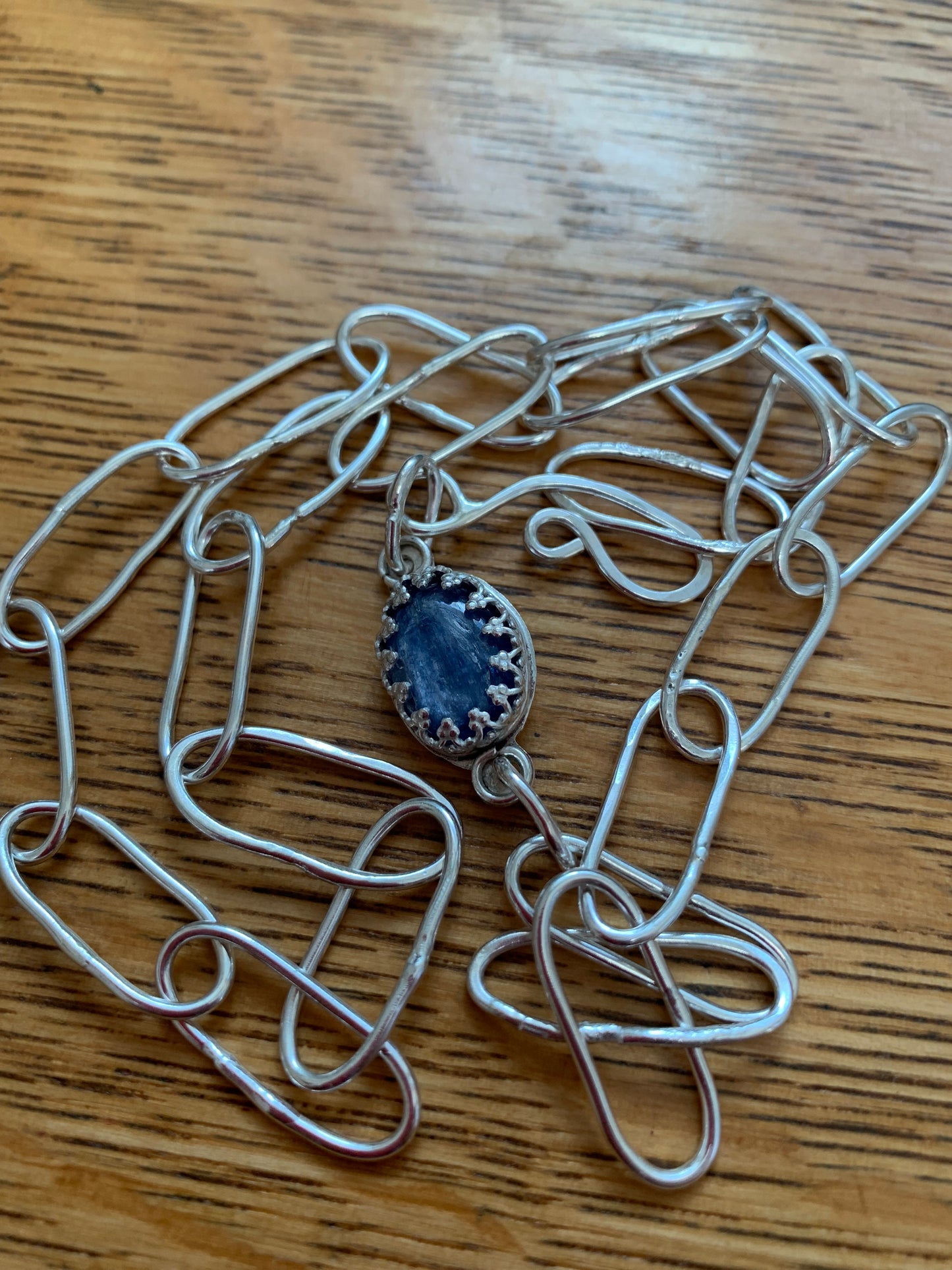 Hand Made Sterling SilverPaper Clip Chain with Kyanite