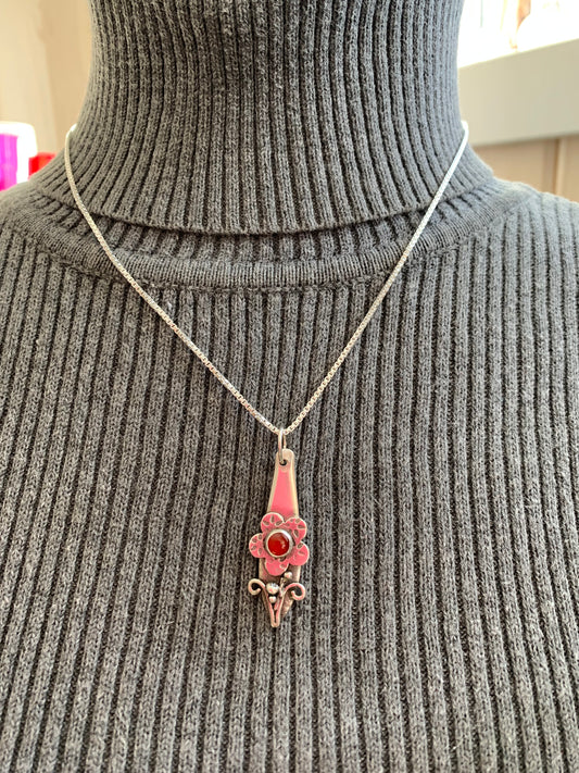 Hand Made Sterling Silver with Carnelian Pendant Necklace