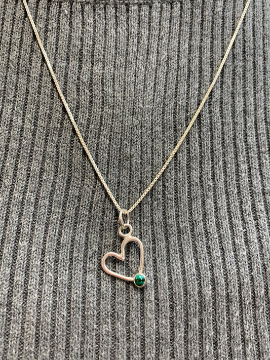 Hand Made Sterling Silver Heart Pendant with Malachite