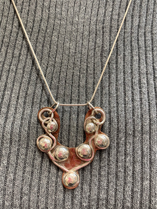 hand Made Sterling Silver Freeformed with Copper Pendant Necklace