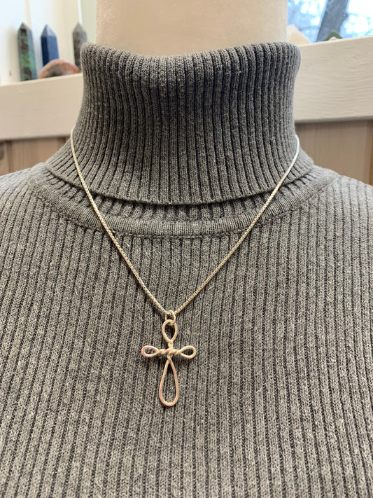 Hand Made Sterling Silver Twisted Cross Pendant Necklace