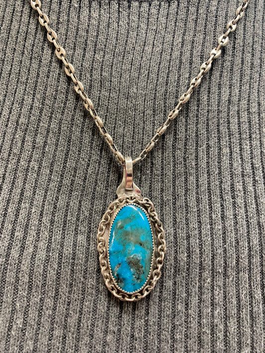 Hand Made Sterling Silver Turquoise Pendant Necklace