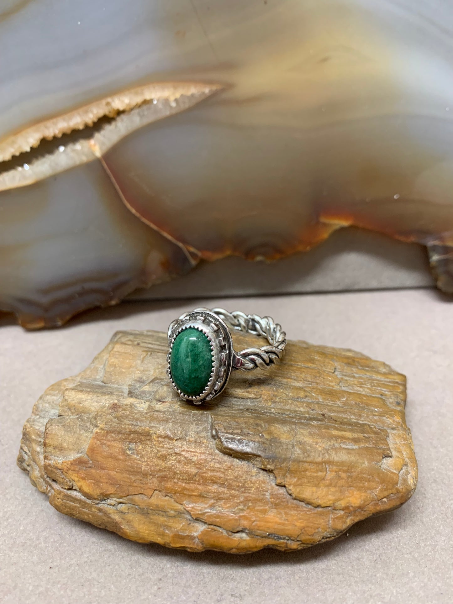 Hand Made Sterling Silver Emerald Ring 9.5