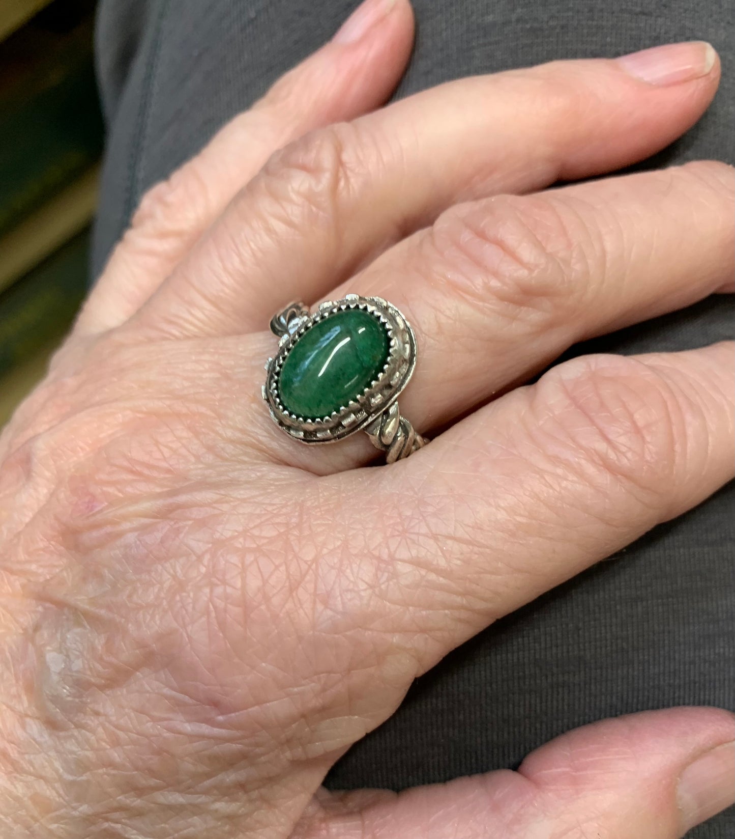 Hand Made Sterling Silver Emerald Ring 9.5