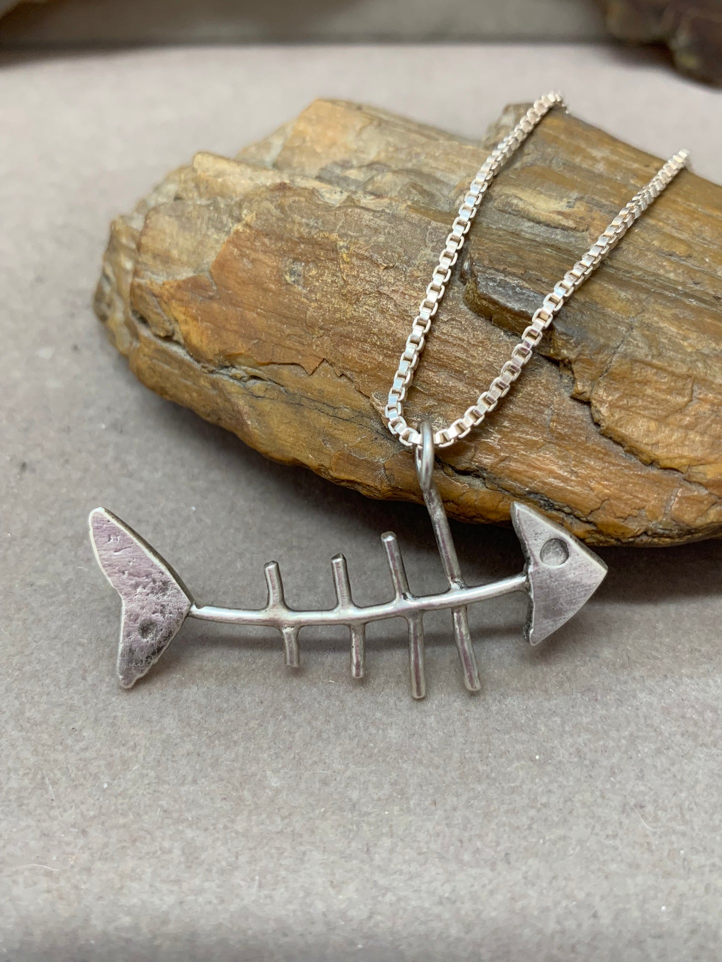 Hand Made Sterling Silver Petroglyph Fish Pendant Necklace