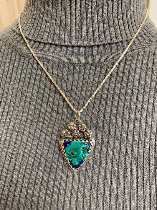 Handmade Sterling Silver Azurite Pendant Necklace and Earrings