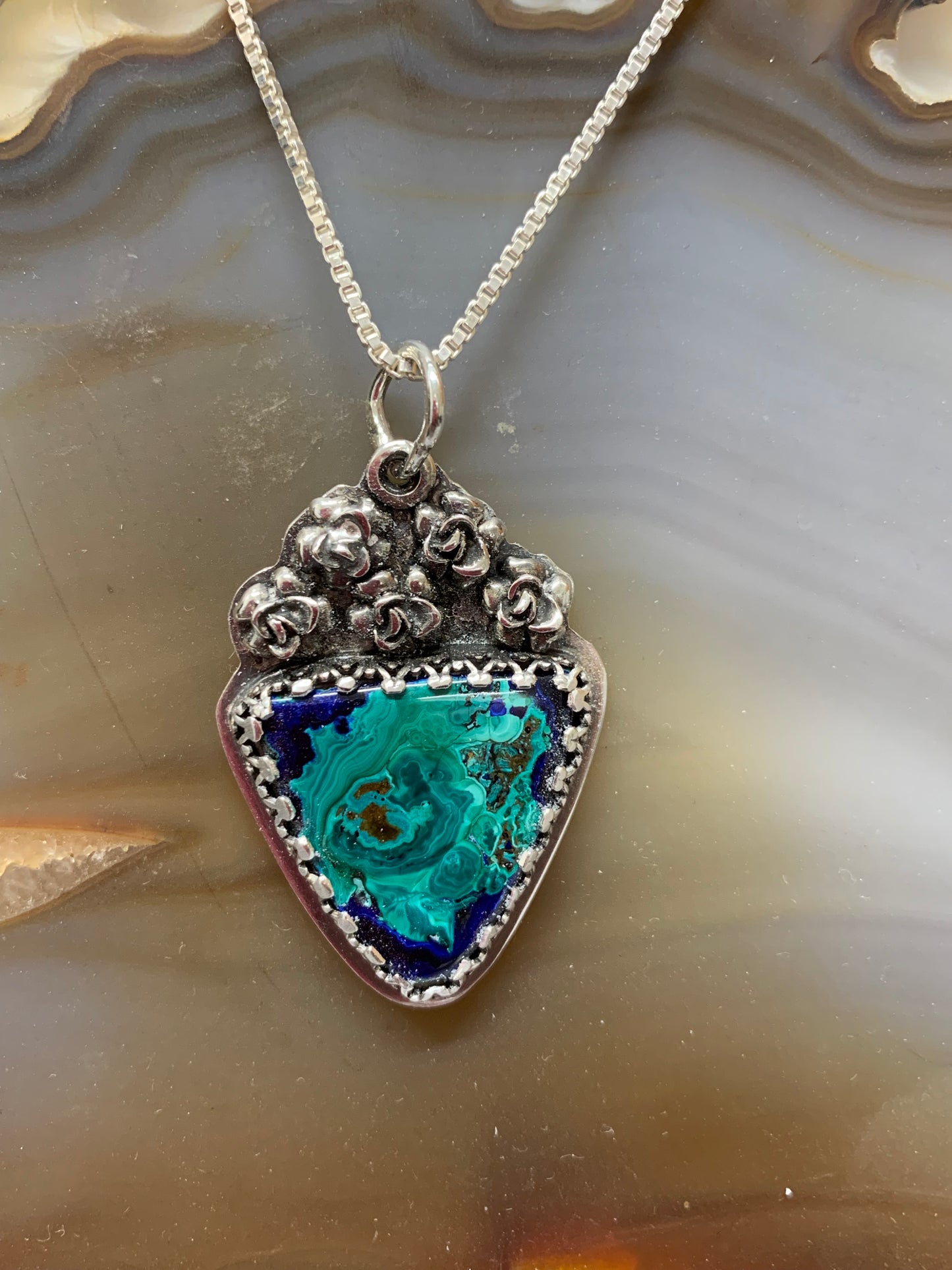 Handmade Sterling Silver Azurite Pendant Necklace and Earrings