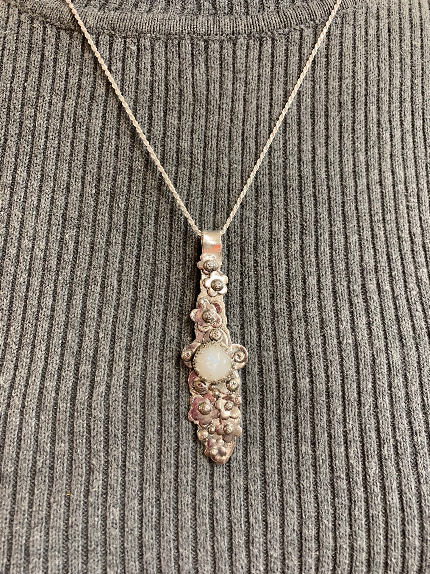 Hand Made Sterling Silver Pendant with flowers and Moonstone
