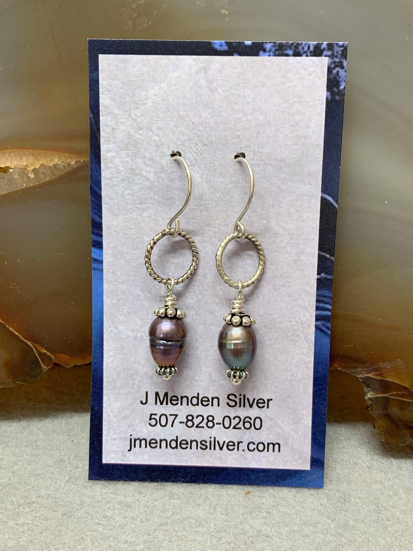 Hand Made Sterling Silver and Grey Pearl Earrings