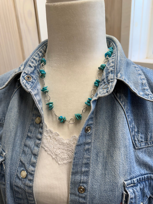Handmade Sterling Silver and Kingman Turquoise Necklace with Earrings