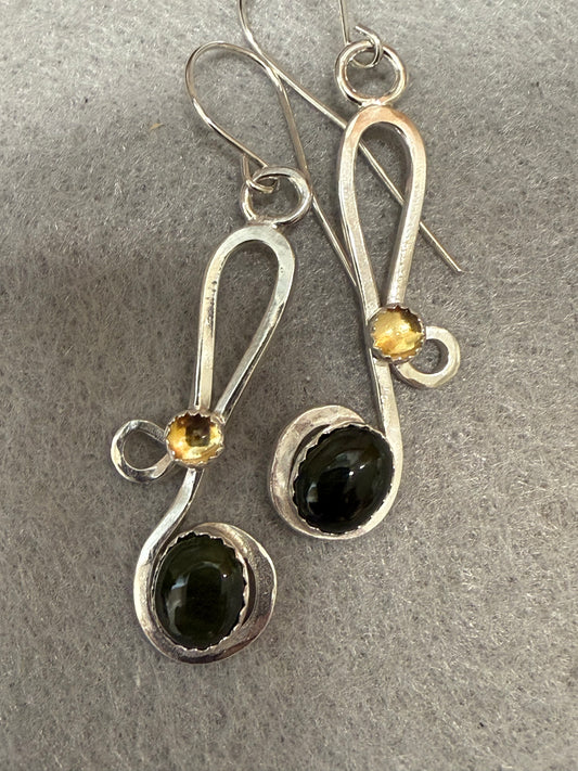 Handmade Sterling Silver Jade and Citrine Earrings