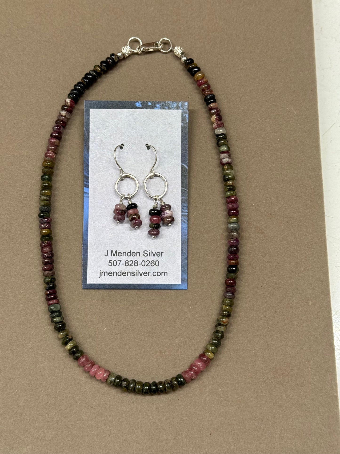 Handmade Tourmaline Necklace and Earrings Sterling Silver