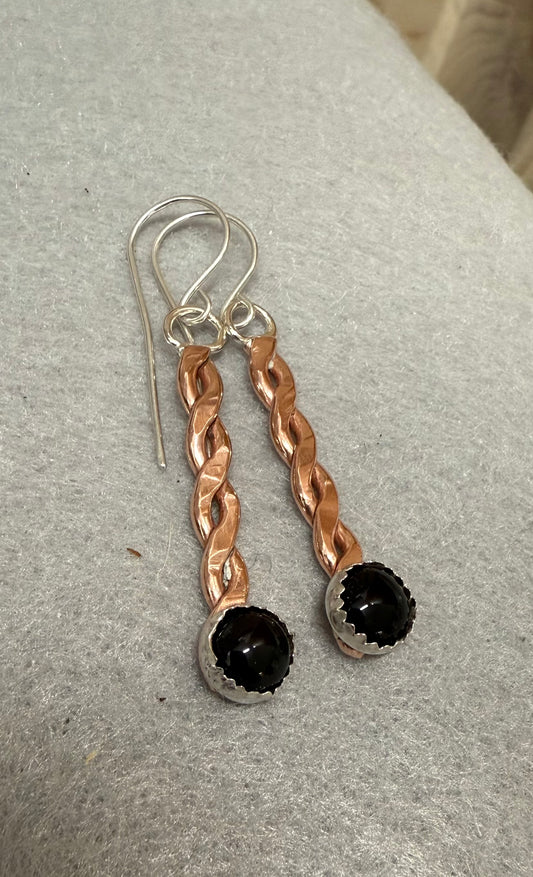 Copper and Onyx Hand Made Earrings