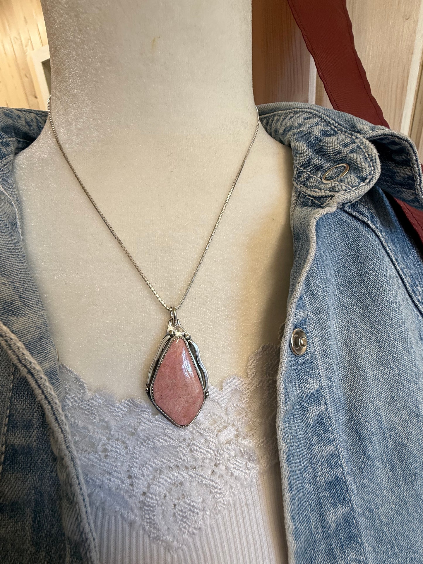 Handmade Sterling Silver Norwegian Thulite Pendant Necklace
