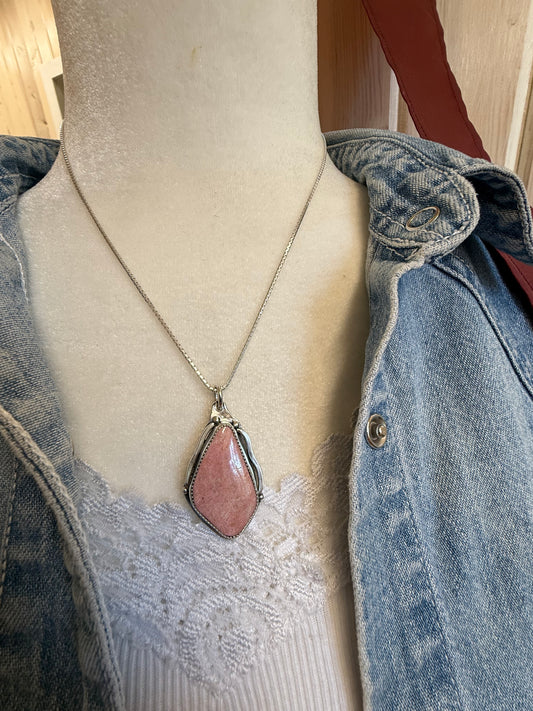 Handmade Sterling Silver Norwegian Thulite Pendant Necklace