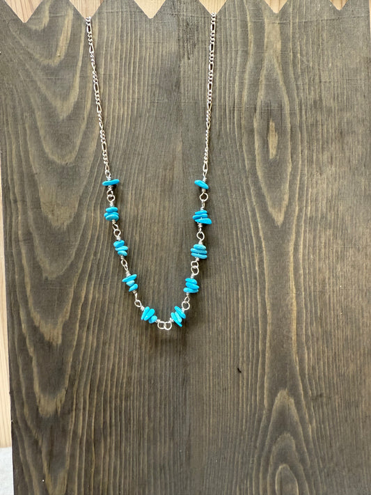 Handmade Sterling Silver Sleeping Beauty Turquoise Chain Necklace with Earrings