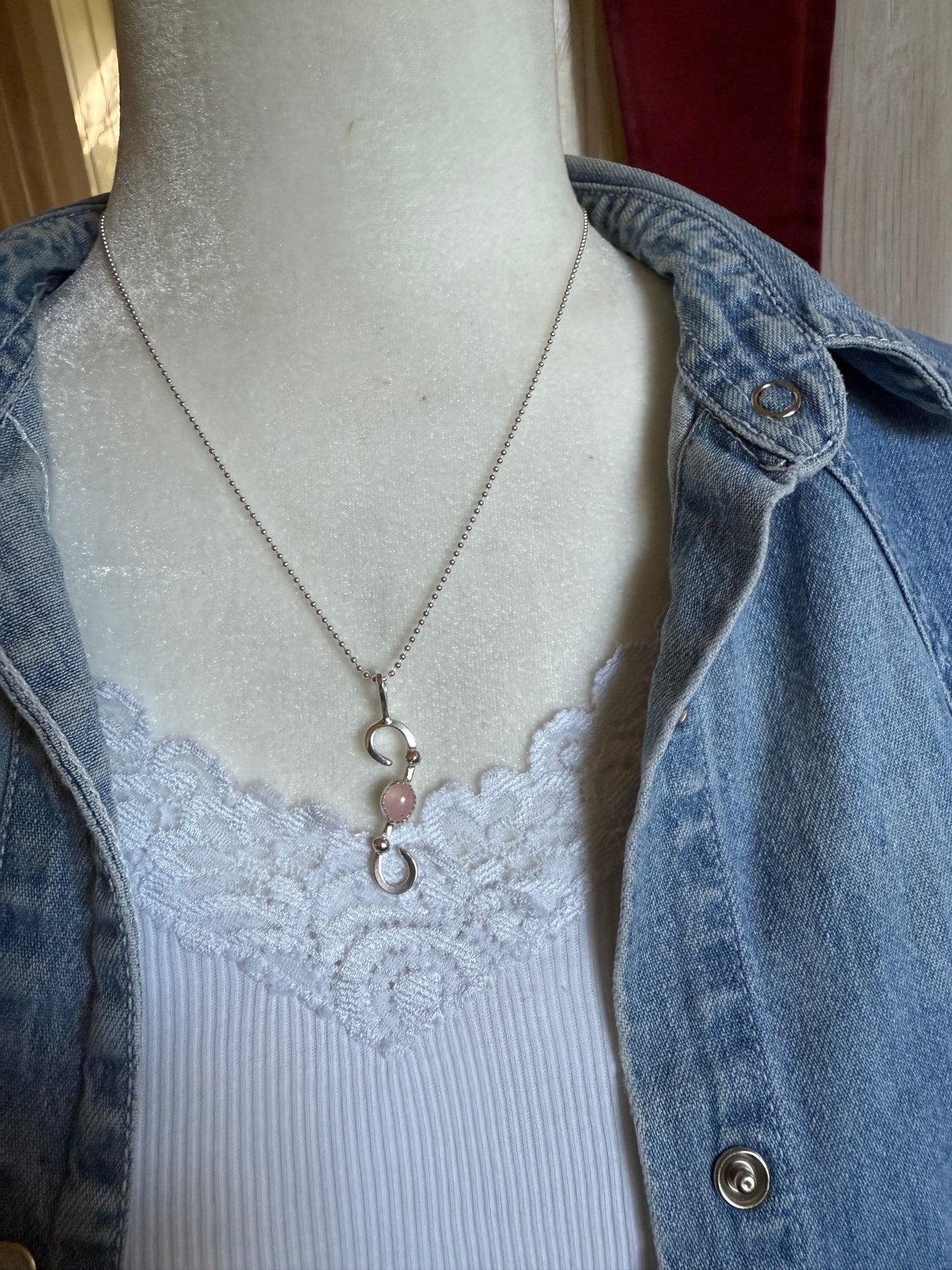 Handmade Sterling Silver Pink Quartz Pendant Necklace