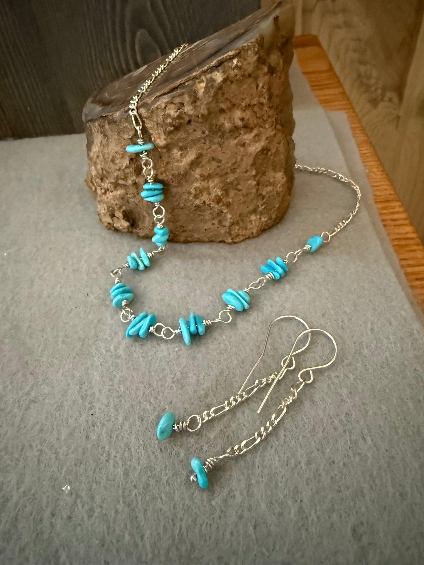 Handmade Sterling Silver Sleeping Beauty Turquoise Chain Necklace with Earrings