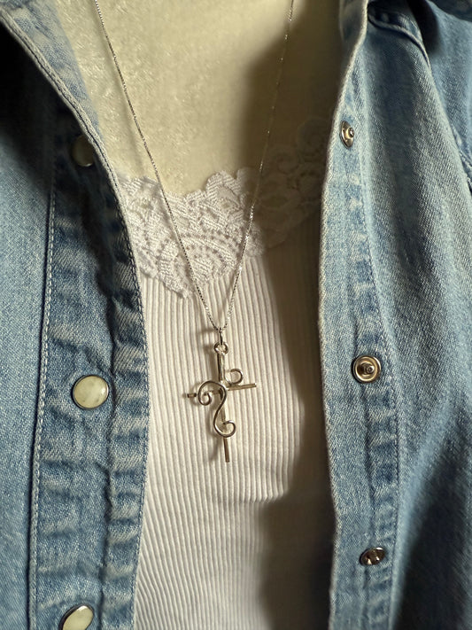 Handmade Sterling Silver Double Swirl Cross Pendant Necklace