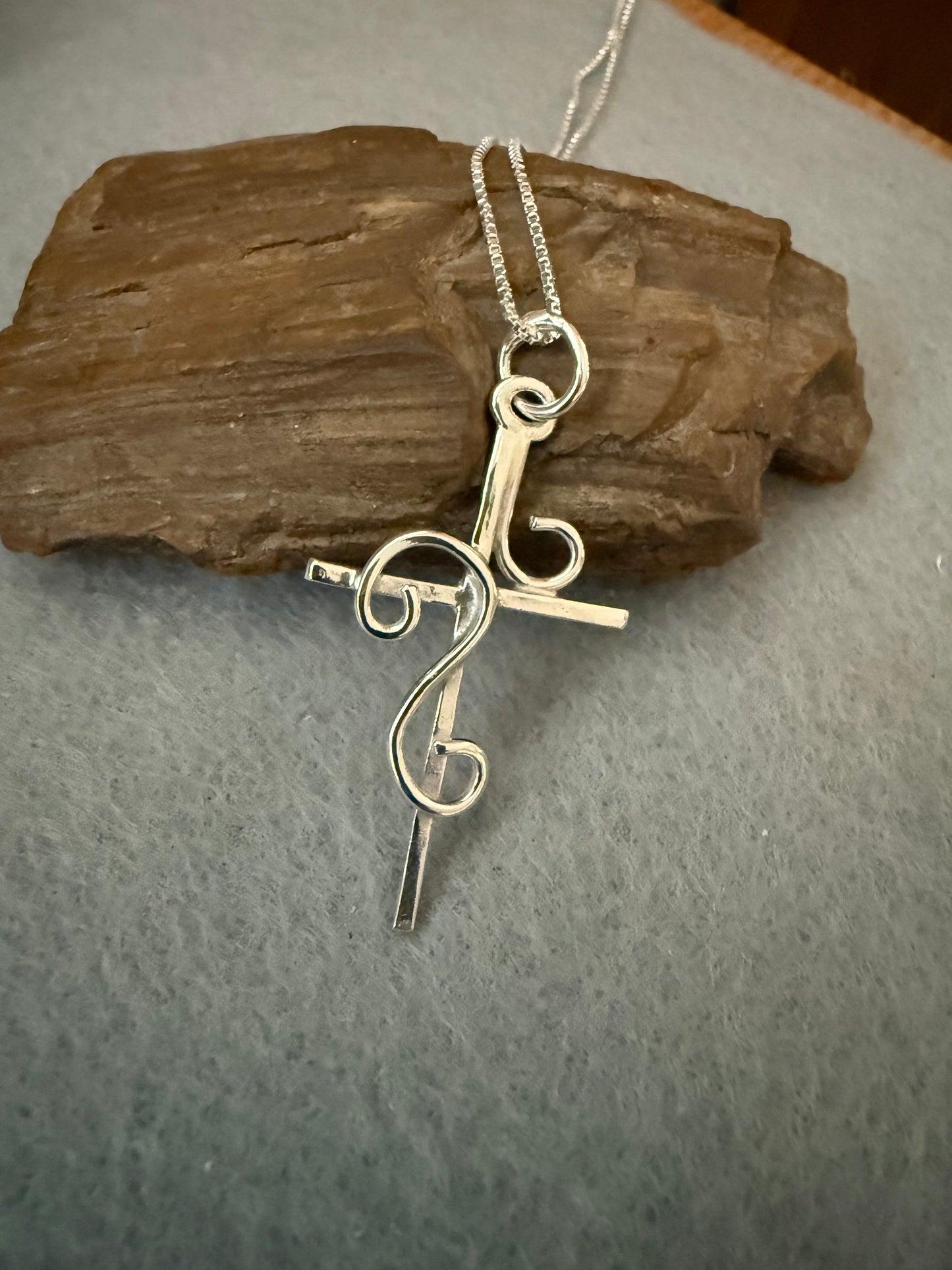 Handmade Sterling Silver Double Swirl Cross Pendant Necklace