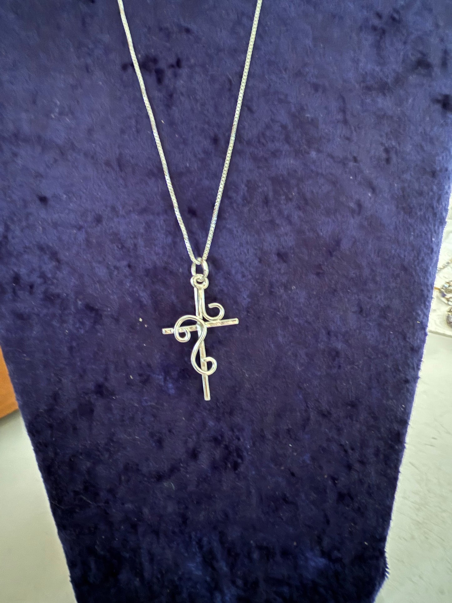 Handmade Sterling Silver Double Swirl Cross Pendant Necklace
