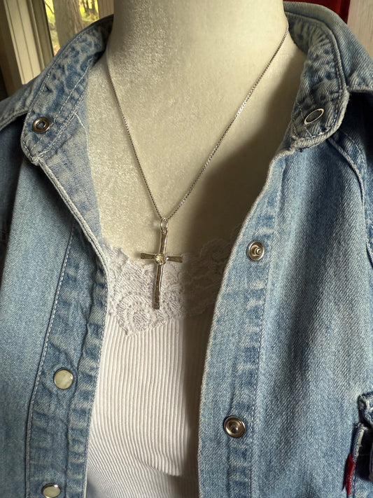 Handmade Sterling Silver Hammered Floral Cross Pendant Necklace