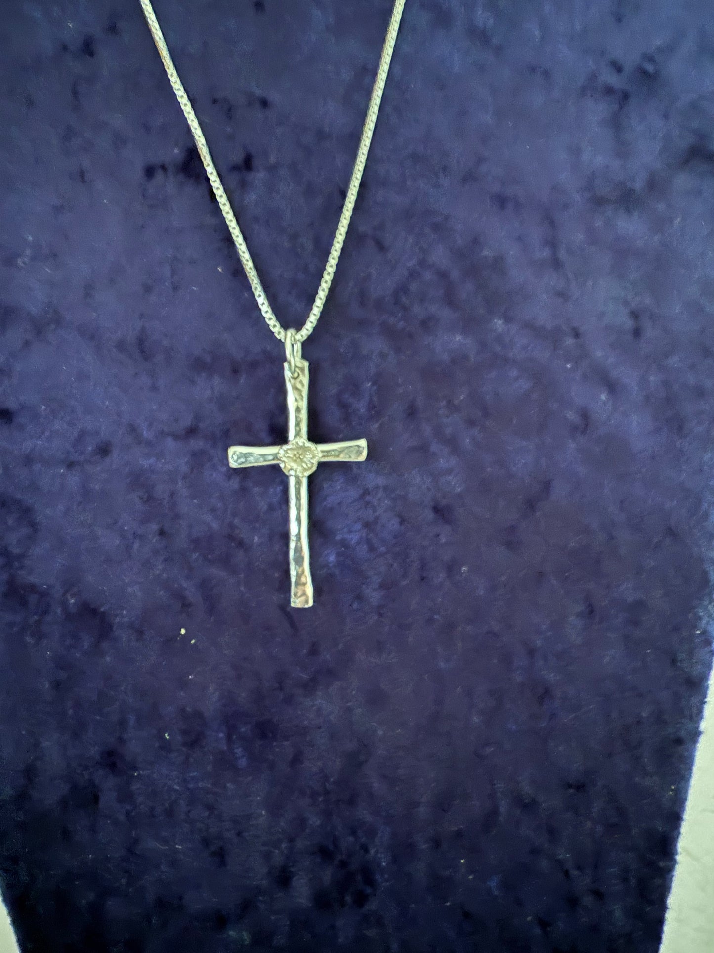 Handmade Sterling Silver Hammered Floral Cross Pendant Necklace