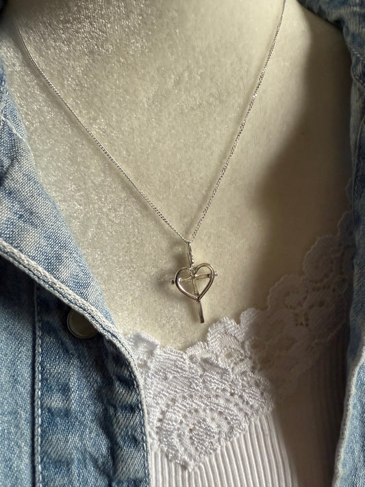 Handmade Sterling Silver Heart Cross Pendant Necklace