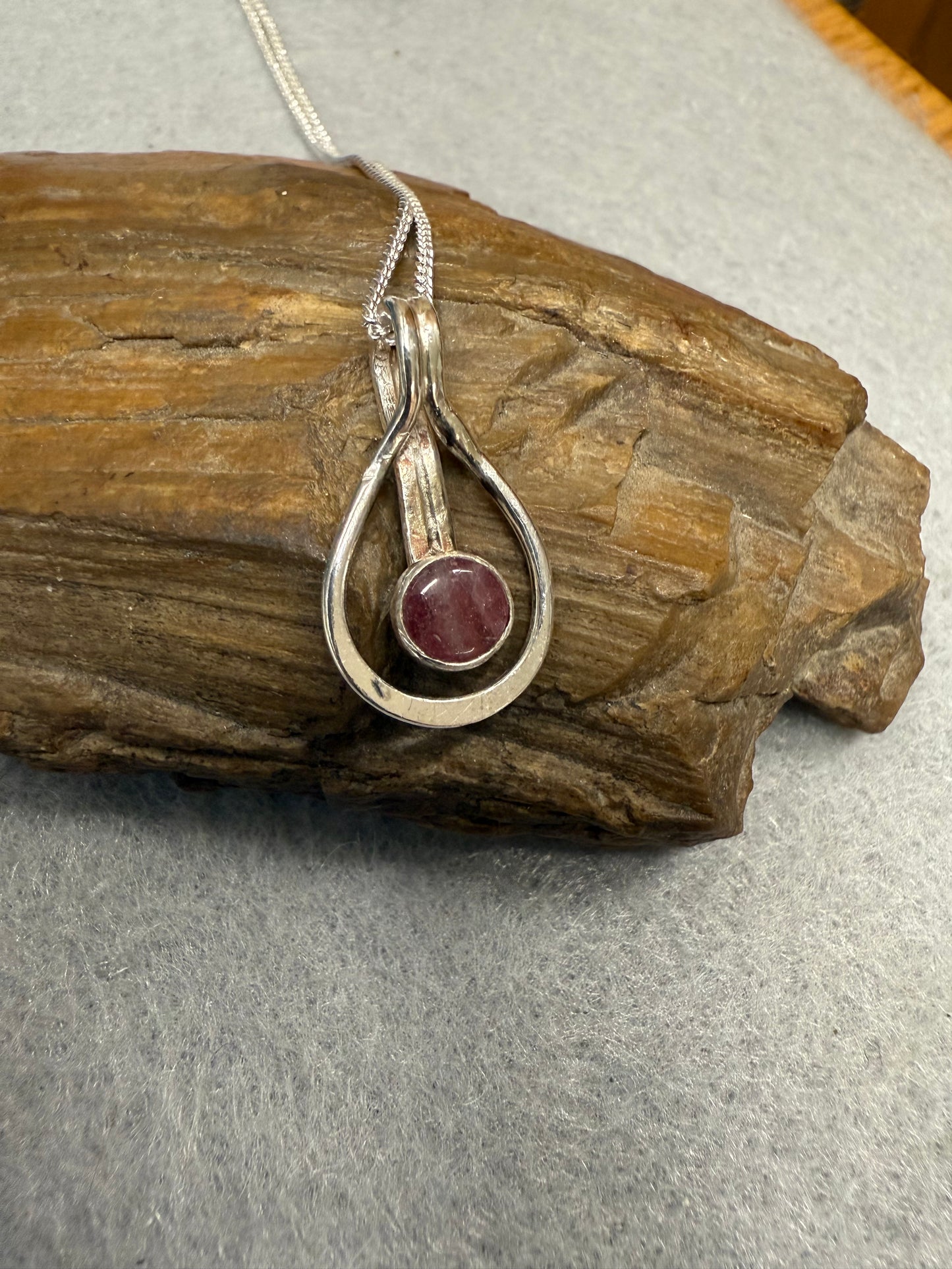Handmade Sterling Silver Tourmaline Teardrop Pendant Necklace