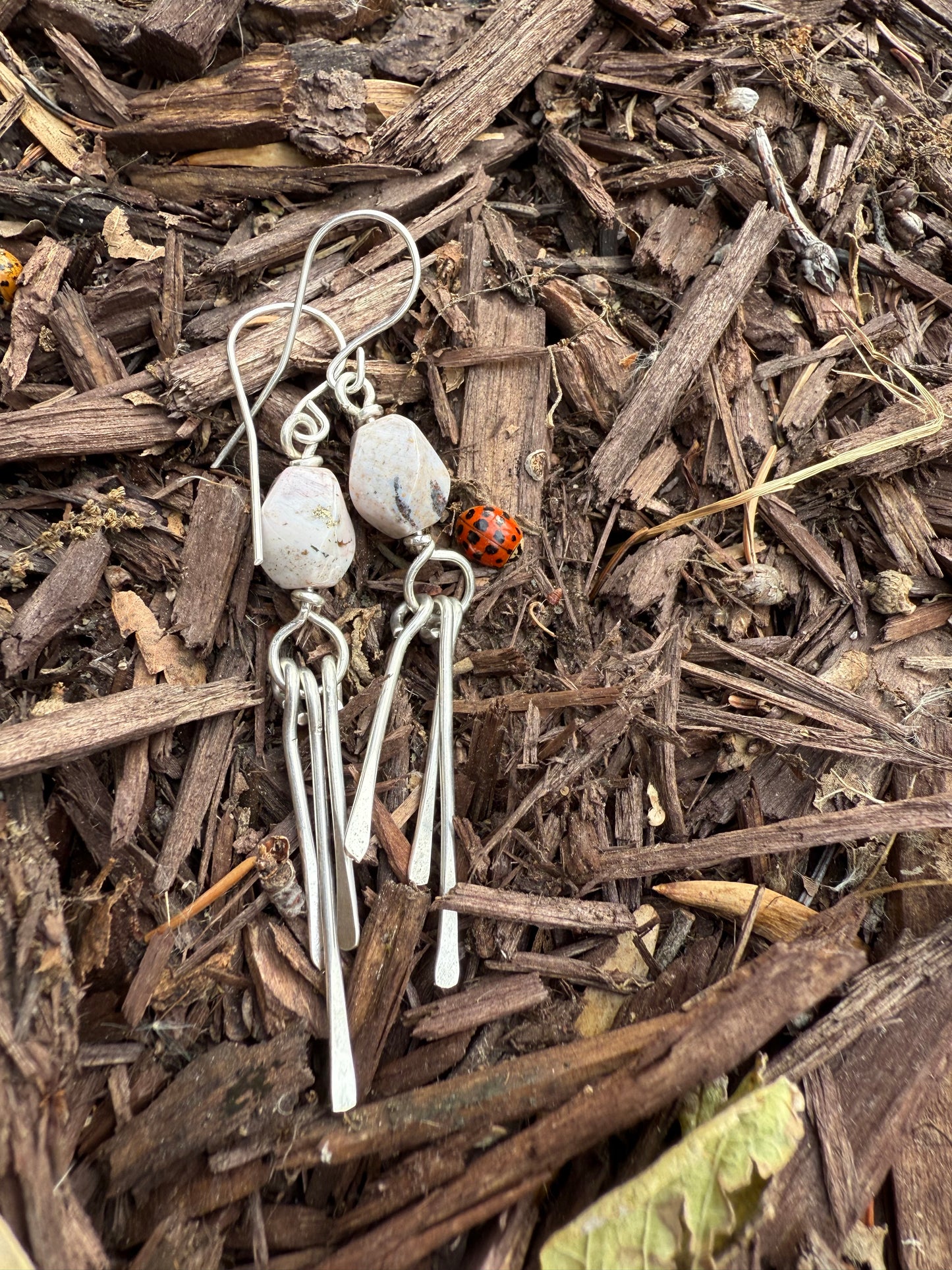 Handmade Sterling Silver Ocean Jasper Dingling Earrings