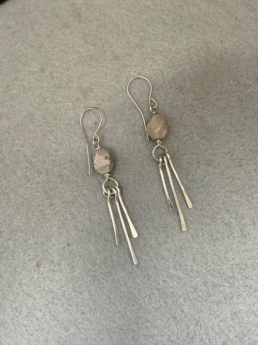 Handmade Sterling Silver Ocean Jasper Dingling Earrings