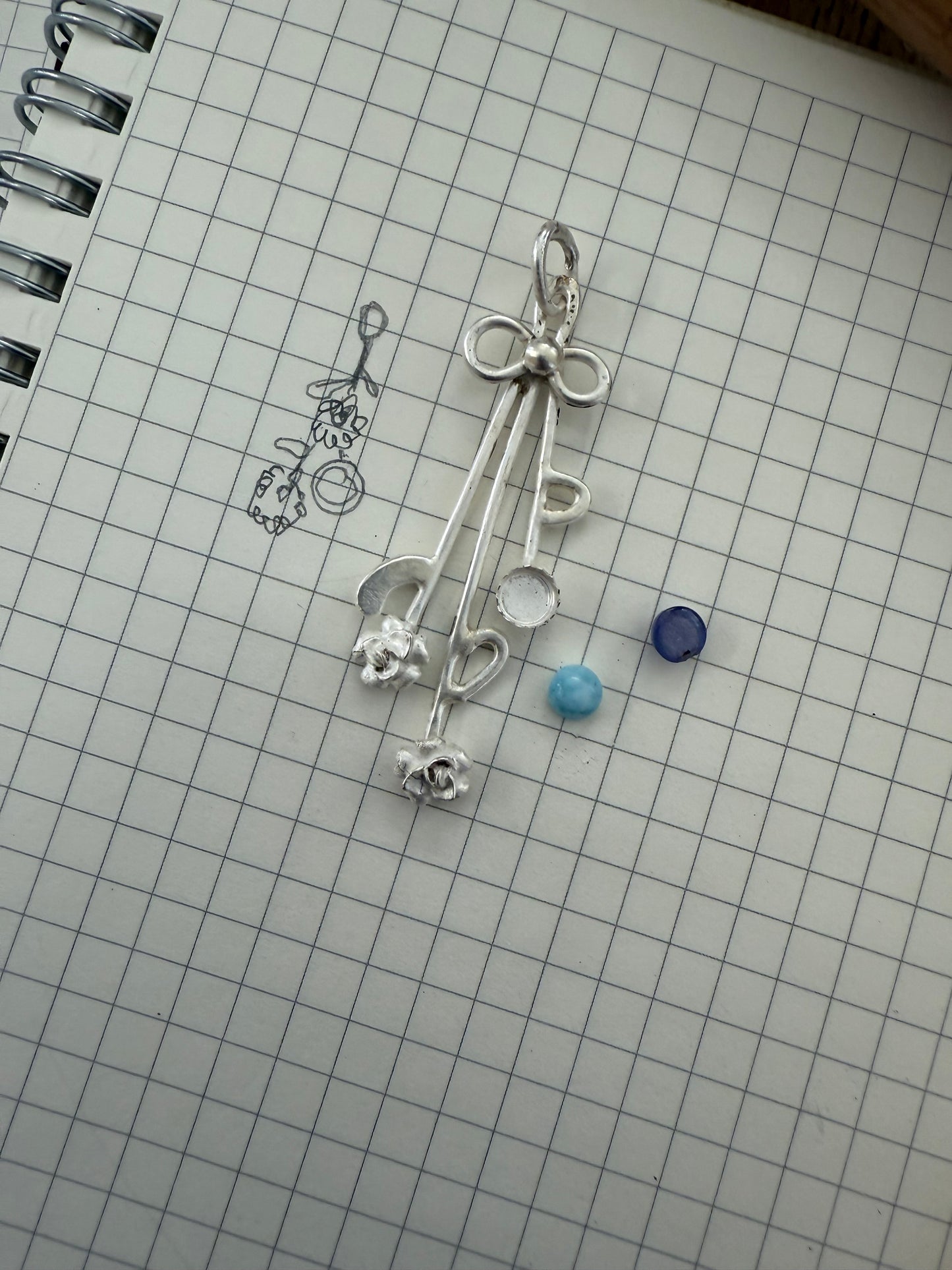 Handmade Sterling Silver “Bouquet” Pendant Necklace with Larimar