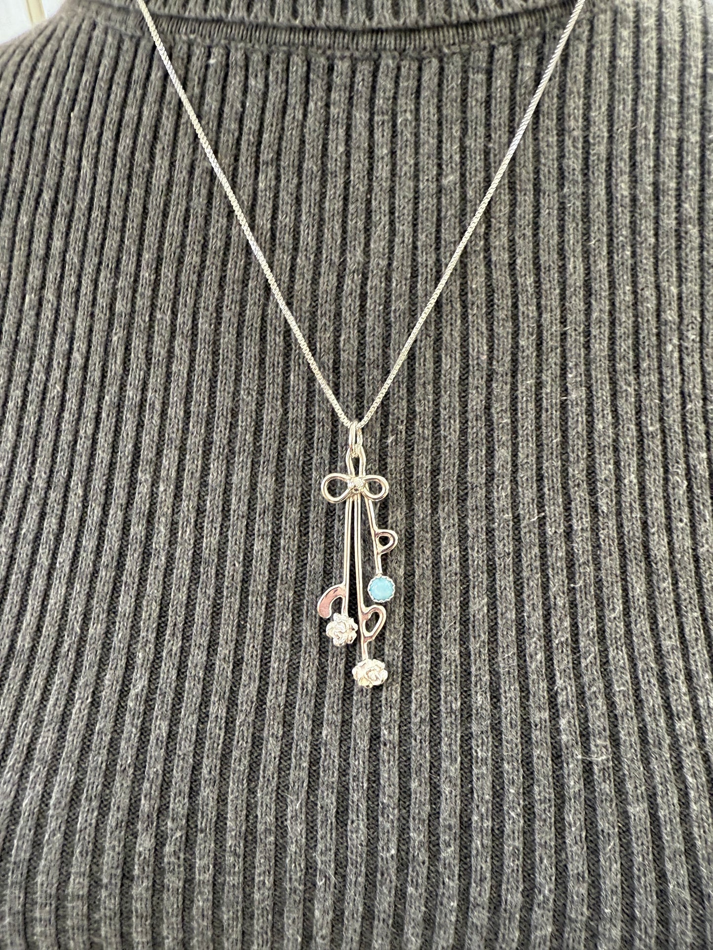 Handmade Sterling Silver “Bouquet” Pendant Necklace with Larimar