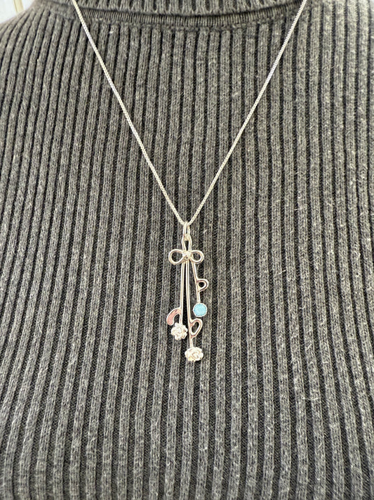Handmade Sterling Silver “Bouquet” Pendant Necklace with Larimar